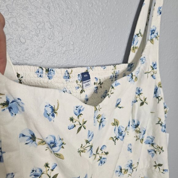 NWT Old Navy Fit & Flare Midi Dress SZ XXL 2XL Cream Floral Linen Blend Cottage - Picture 7 of 16
